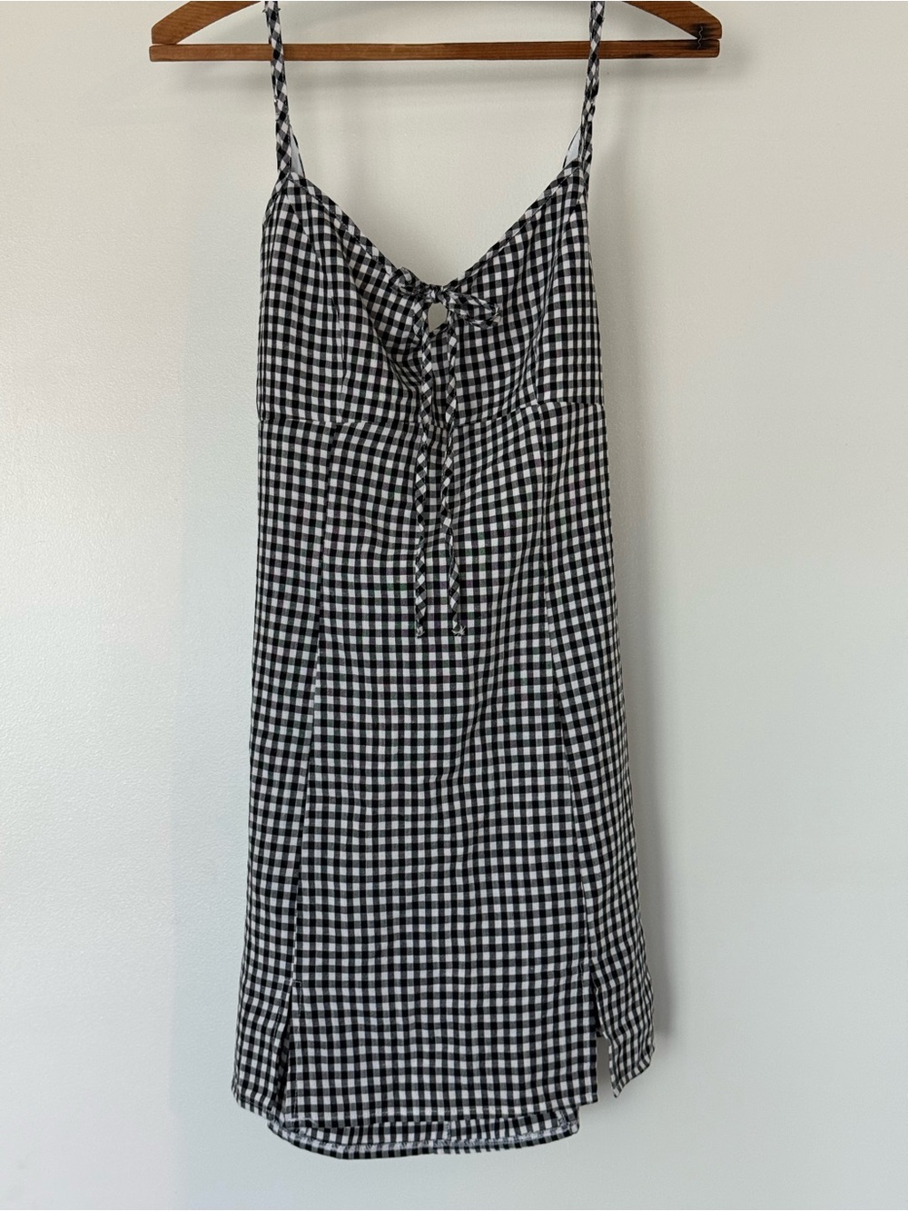 La Hearts Black and White Gingham Tie-Front Slip Dress